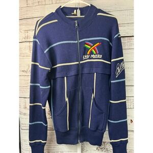 Vintage Eddy Merckx Cycling Track Jacket Full Zip Wool Acrylic Blue Rainbow Logo